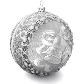 Set of 3 silver Christmas balls "Bells, Happy childhood and Bullfinches"